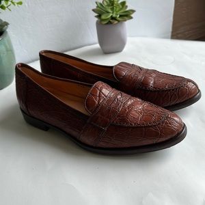 ZELLI 11-119-TUSCANY CROCODILE PENNY LOAFERS IN CHESTNUT BROWN-SZ 9